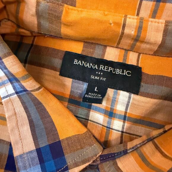 Banana Republic Shirt Orange Plaid Button-Up Slim Fit Size L - Picture 2 of 6